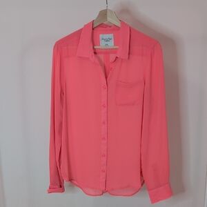 American Eagle Outfitters Vibrant Pink Button-Down Shirt